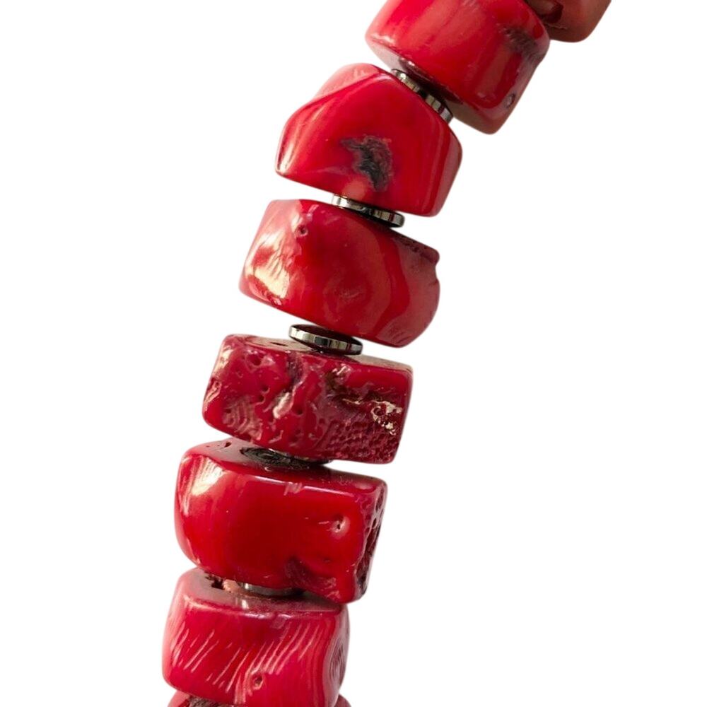 Chunky Red Coral Statement Necklace Sterling Silver Pendant 20” 10.3oz‎ - Picture 7 of 14